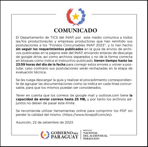 El Instituto Nacional del Audiovisual Paraguayo informa la ciudadanía