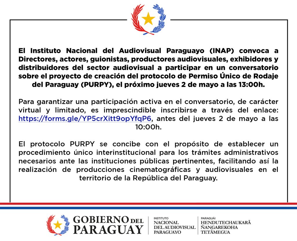 INAP convoca a sector audiovisual a conversatorio sobre PURPY