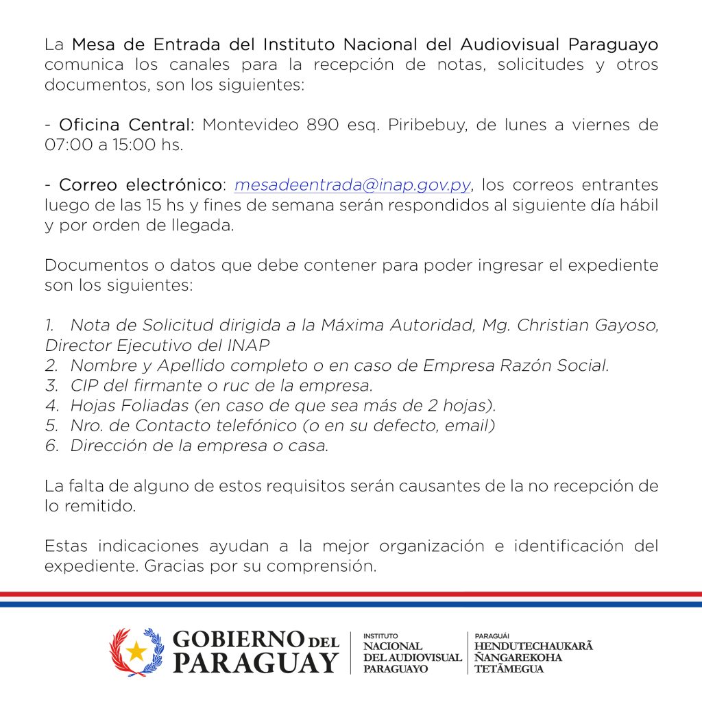 COMUNICADO – Recepción de documentos
